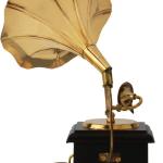 Premium Sparkle Square Gramophone Showpiece - 23 cm (Brass, Brown, Gold) (Black, Gold)