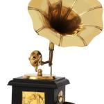 Premium Sparkle Square Gramophone Showpiece - 23 cm (Brass, Brown, Gold) (Black, Gold)