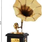Premium Sparkle Square Gramophone Showpiece - 23 cm (Brass, Brown, Gold) (Black, Gold)