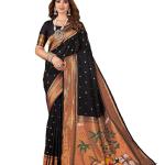 Saree Women's Paithani Silk Woven Zari Work Saree With Unstitched Blouse Piece